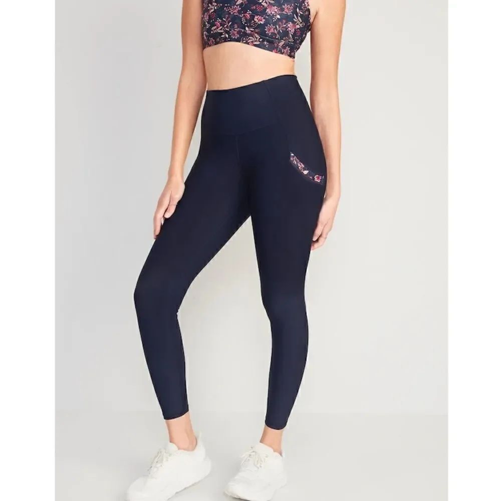 Old Navy High Waisted Powersoft Side Pocket 7/8 Length Leggings NWT Size Small
